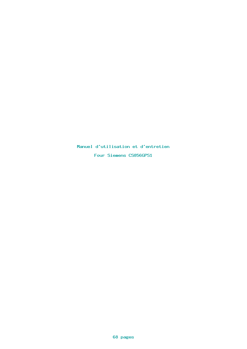 Page 1 de la notice Manuel d'utilisation et d'entretien Siemens CS856GPS1