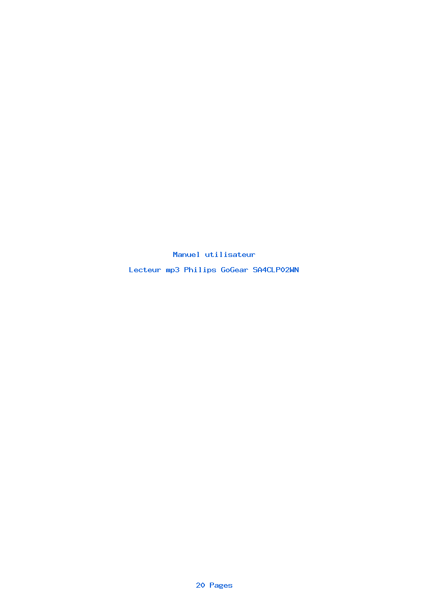 Page 1 de la notice Manuel utilisateur Philips GoGear SA4CLP02WN