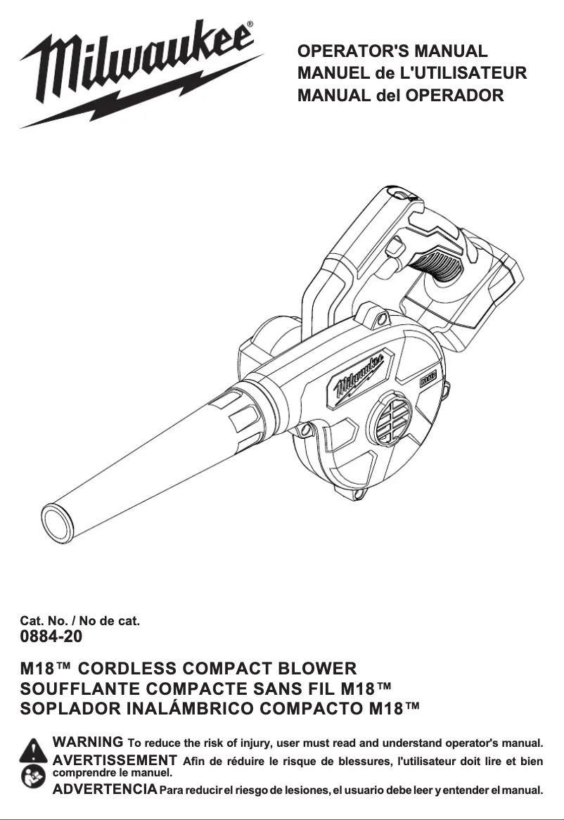 Page 1 de la notice Manuel utilisateur Milwaukee 0884-20