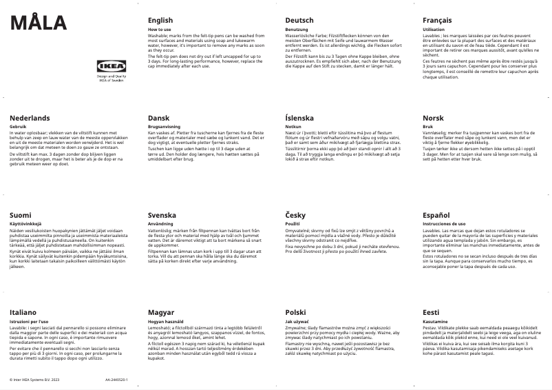 Page 1 de la notice Manuel utilisateur Ikea MÅLA 704.565.91