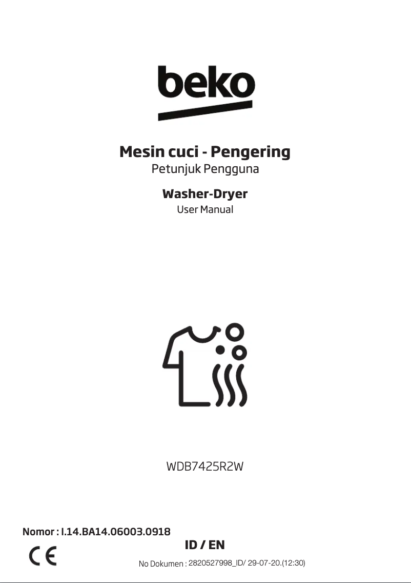 Page 1 de la notice Manuel utilisateur Beko WDB7425R2W