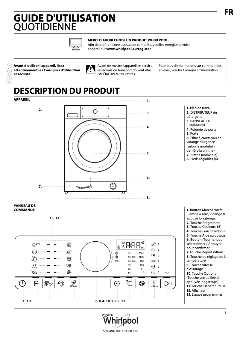 Página 1 del manual Manual de usuario Whirlpool FSCR 90427