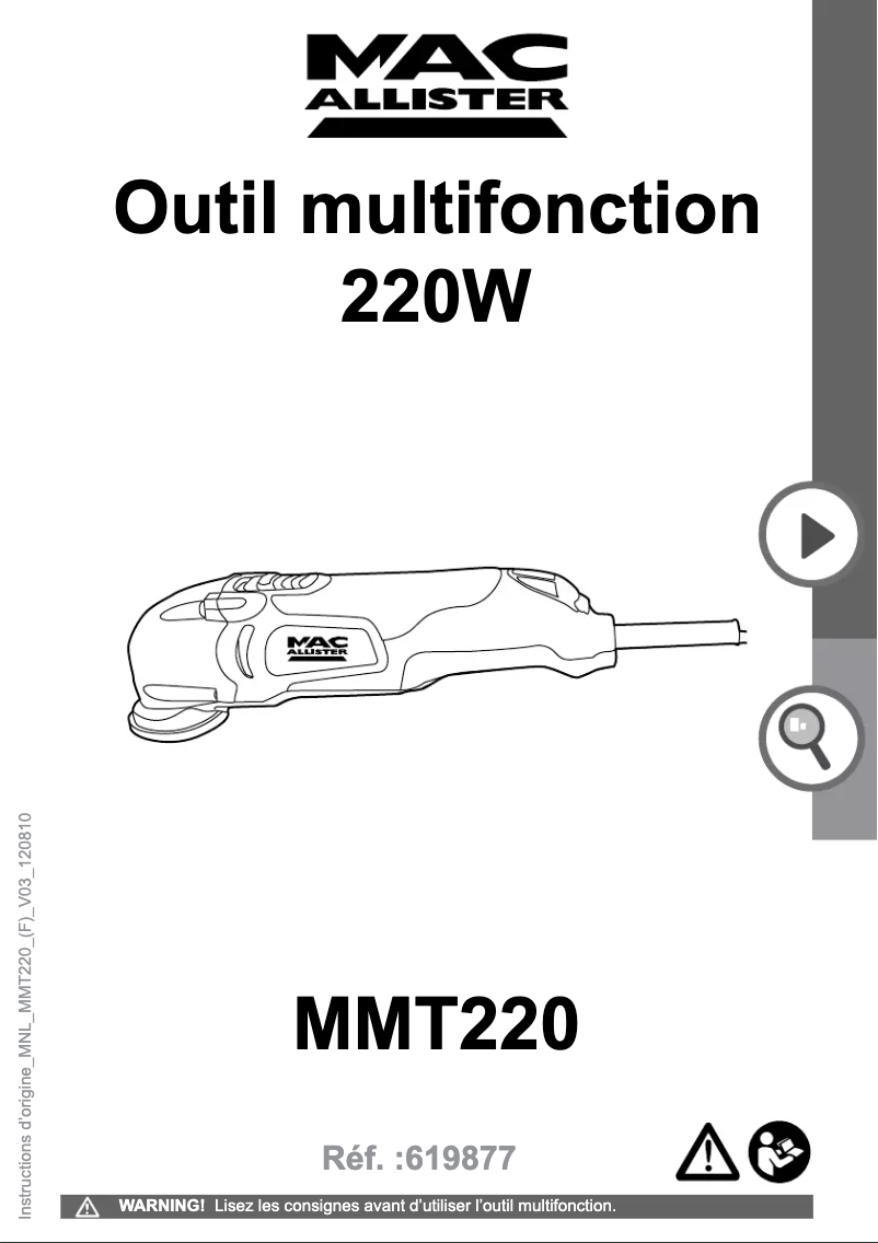 Page 1 de la notice Manuel utilisateur MacAllister MMT220