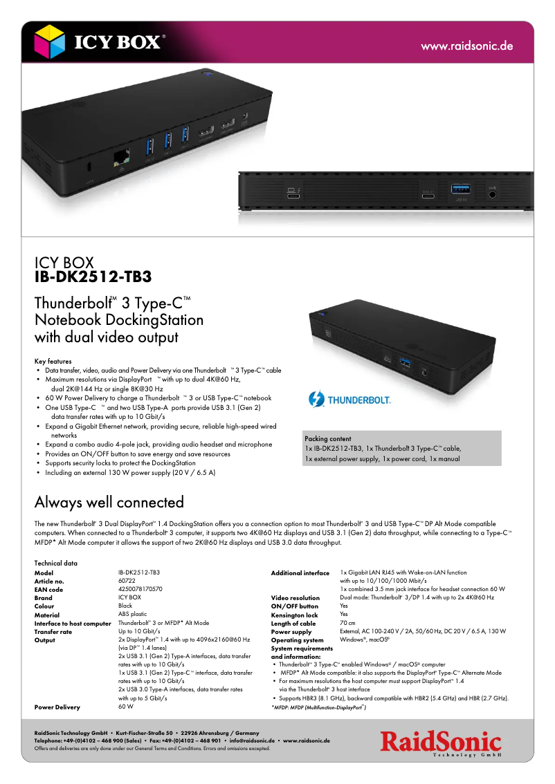 Page 1 de la notice Fiche technique Icy Box IB-DK2512-TB3