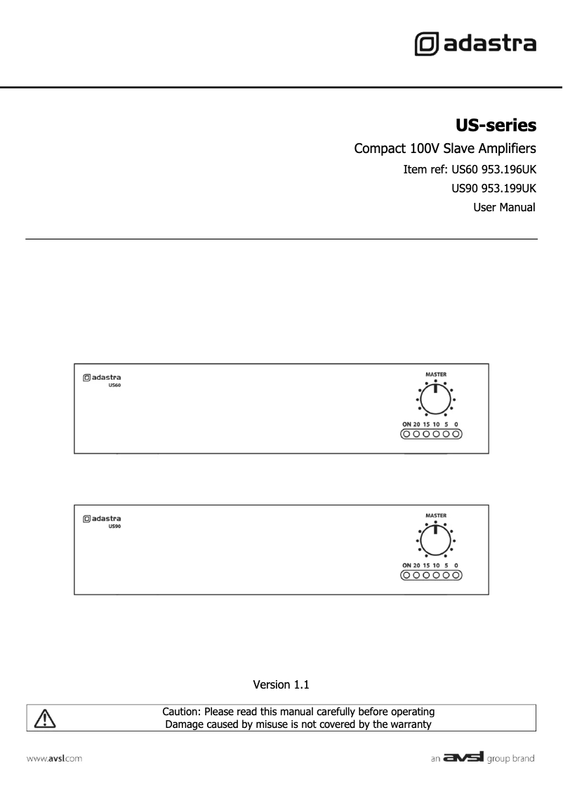 Page 1 de la notice Manuel utilisateur Adastra US90