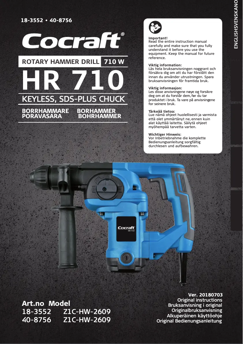 Page 1 de la notice Manuel utilisateur Cocraft HR 710