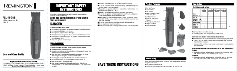 Page 1 de la notice Manuel utilisateur Remington PG6110