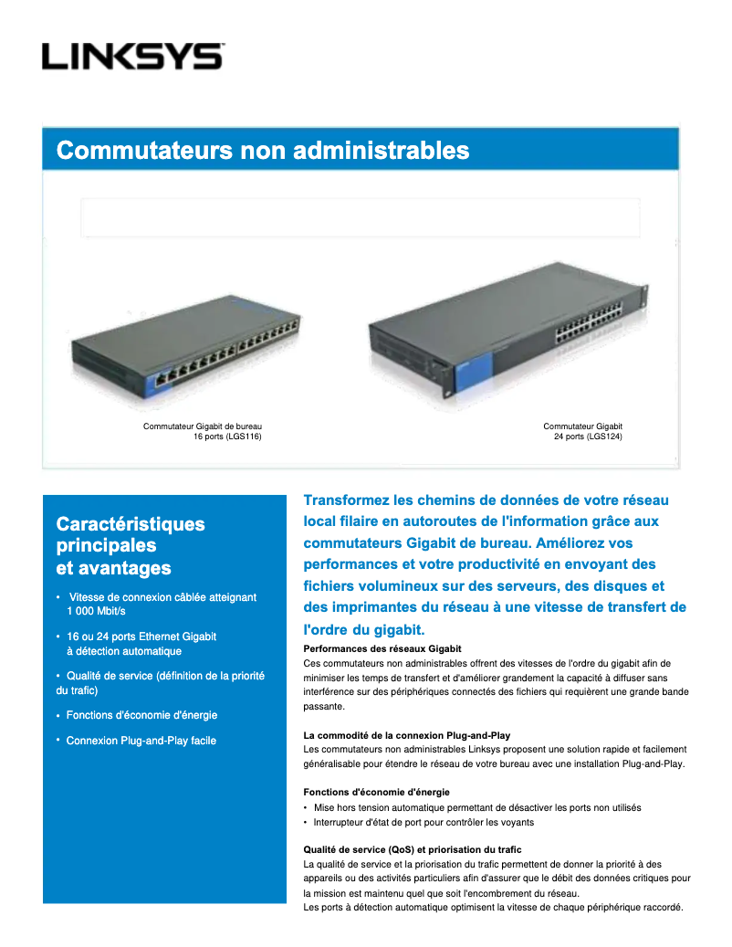 Page 1 de la notice Manuel utilisateur Linksys LGS116