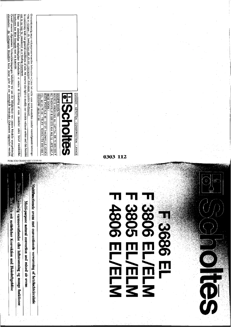 Page 1 de la notice Manuel utilisateur Scholtès F 3686 EL