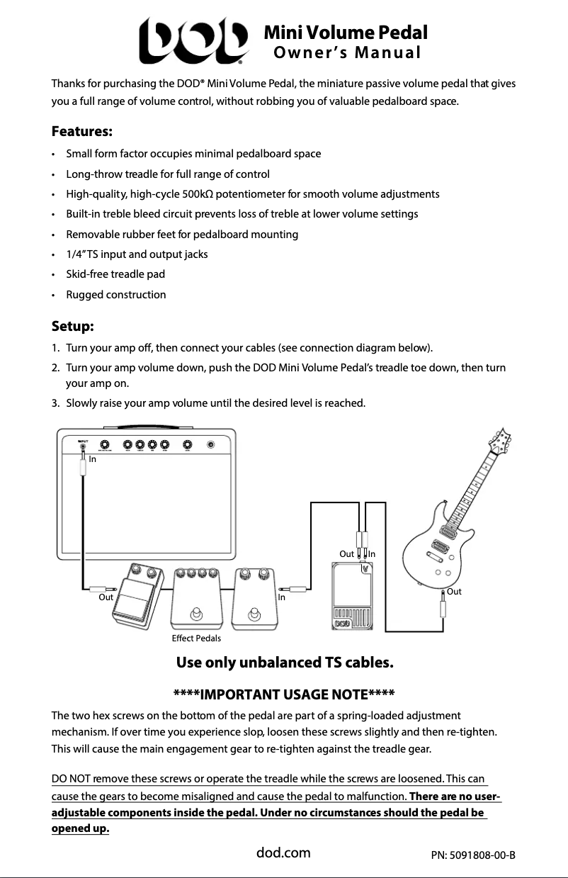 Page 1 de la notice Manuel utilisateur DOD Mini Volume Pedal