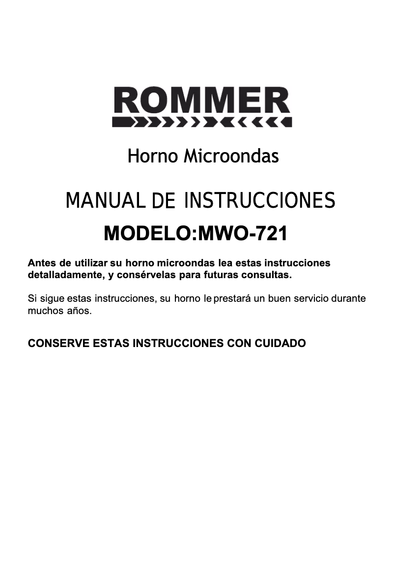 Página 1 del manual Manual de usuario Rommer MWO721