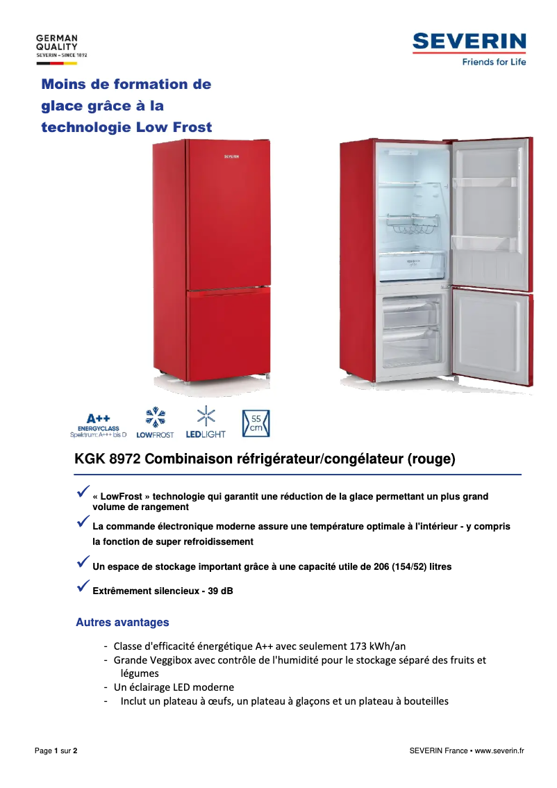 Page 1 de la notice Fiche technique Severin KGK 8972