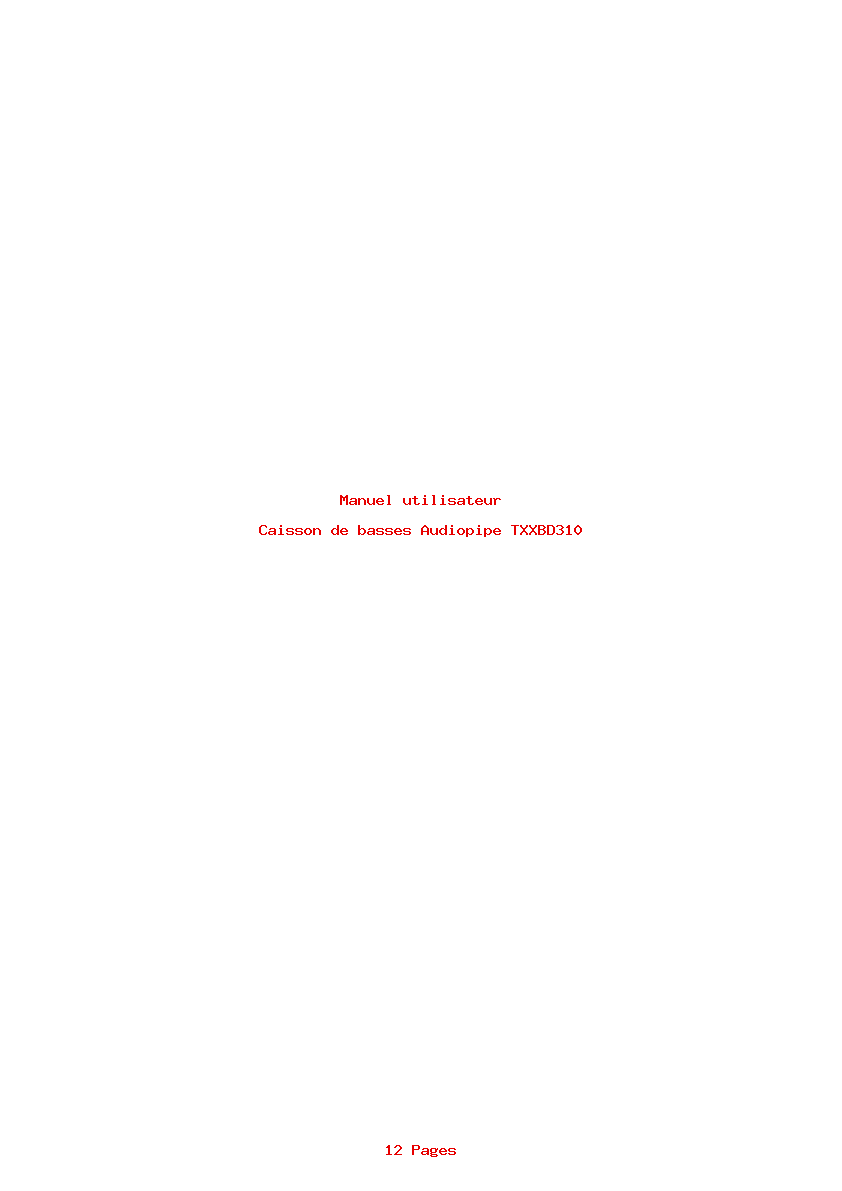 Page 1 de la notice Manuel utilisateur Audiopipe TXXBD310