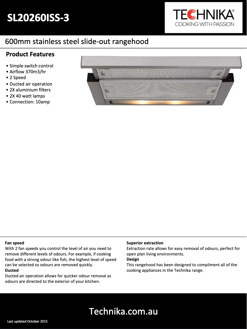 Page 1 of the manual Technical Sheet Technika SL20260ISS-3