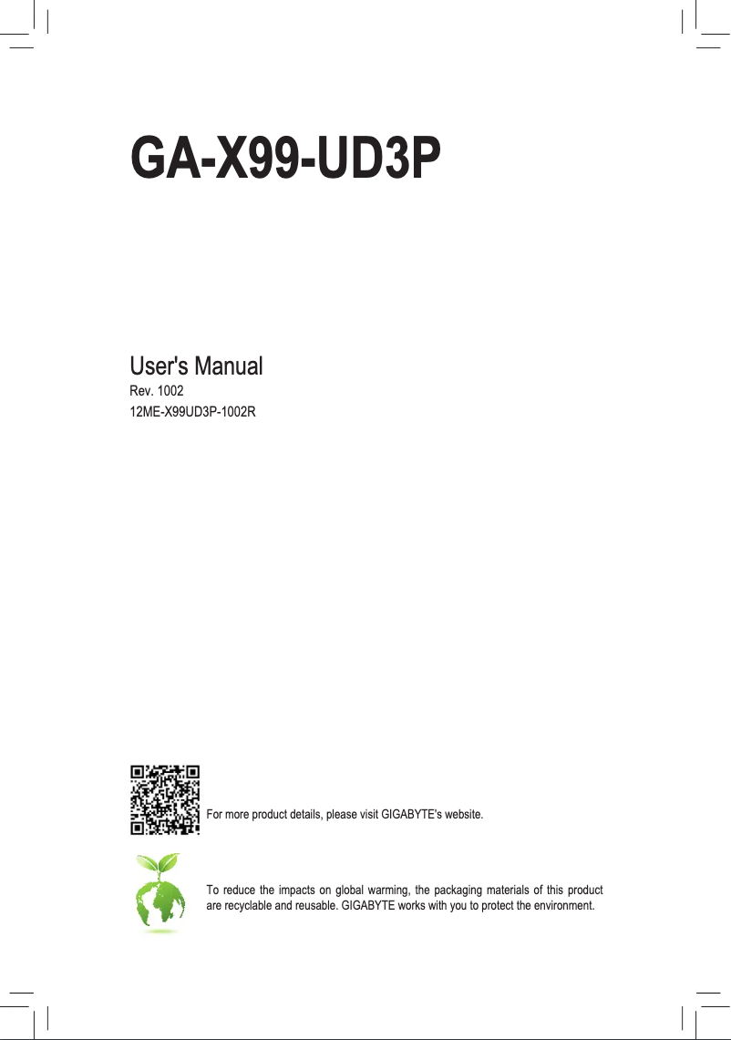 Page 1 de la notice Manuel utilisateur Gigabyte GA-X99-UD3P