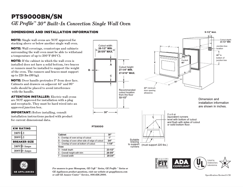 Page n°1 - Fiche technique GE PTS9000BNTS