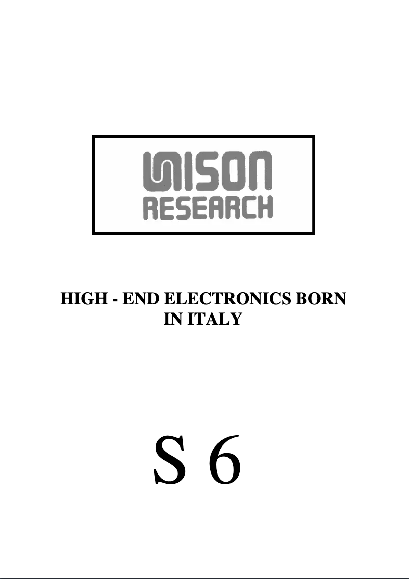 Page 1 de la notice Manuel utilisateur Unison Research S6