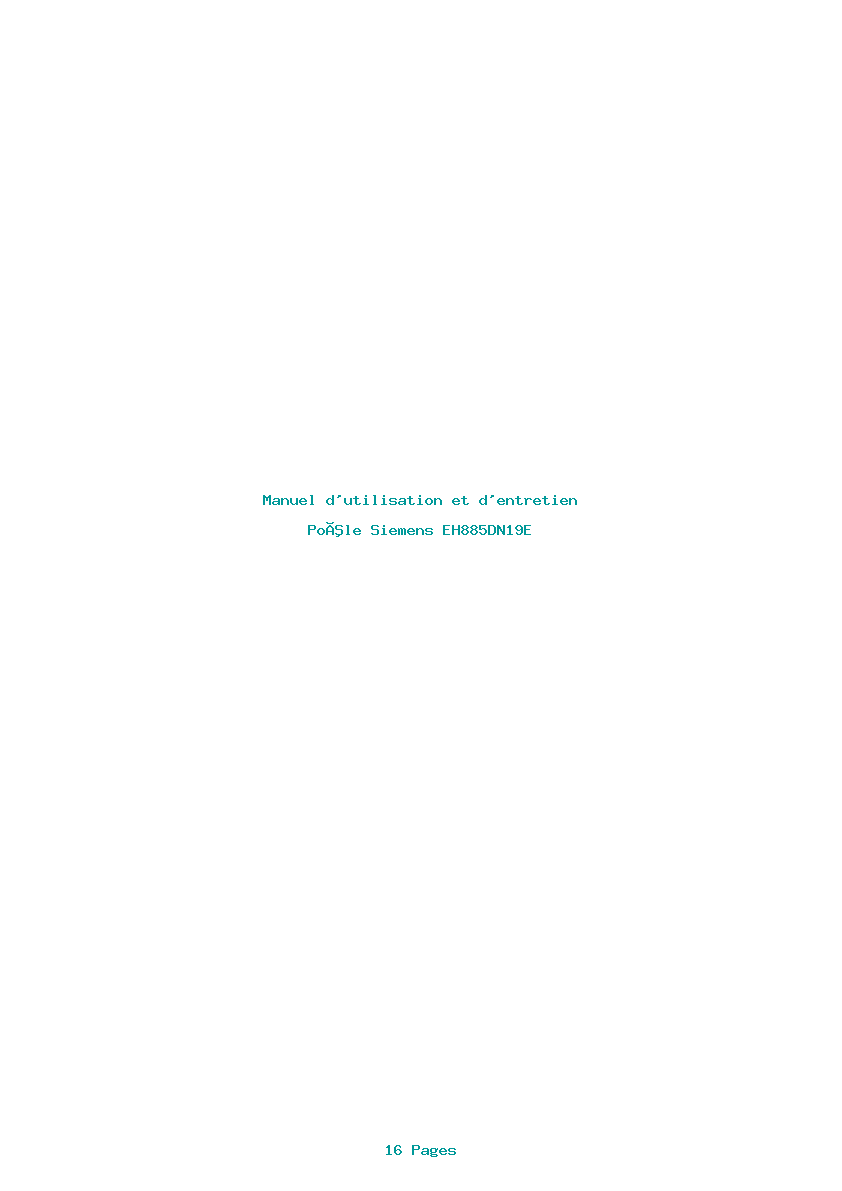 Page 1 de la notice Manuel d'utilisation et d'entretien Siemens EH885DN19E
