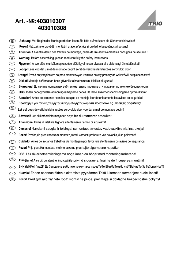 Page 1 de la notice Manuel utilisateur Trio Lighting Zinedine 403010307