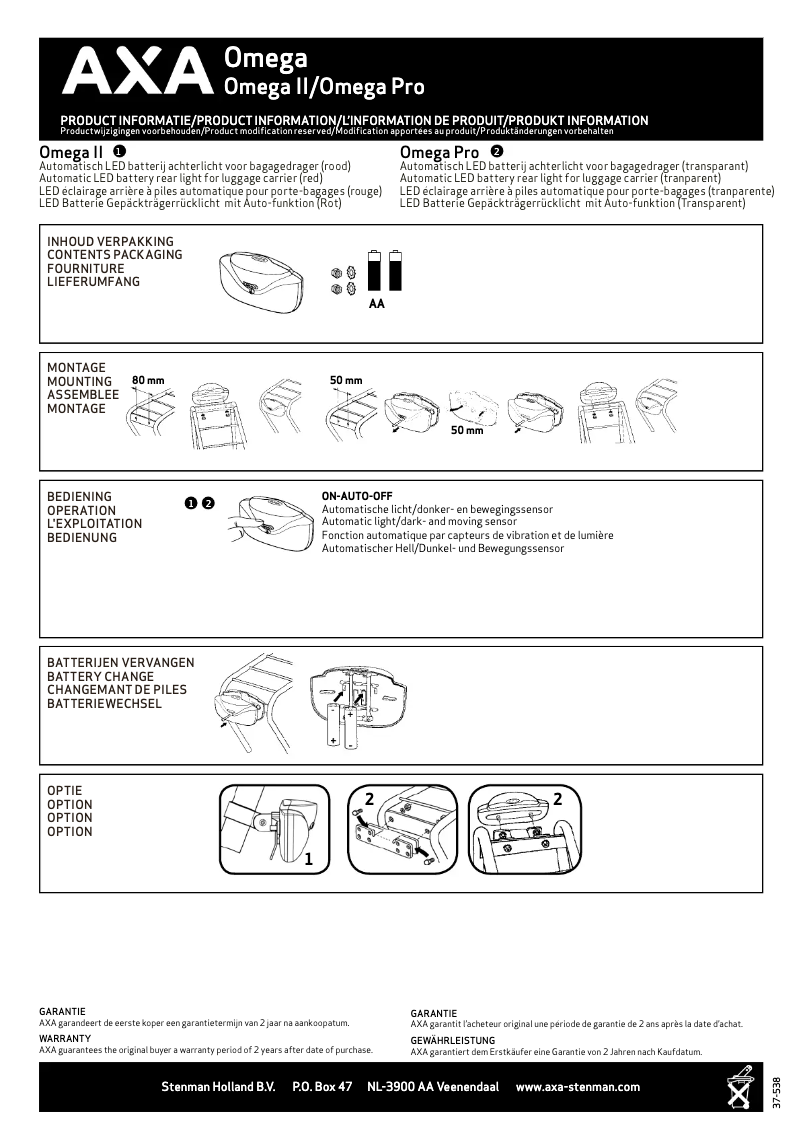 Page 1 de la notice Manuel utilisateur AXA Omega Pro