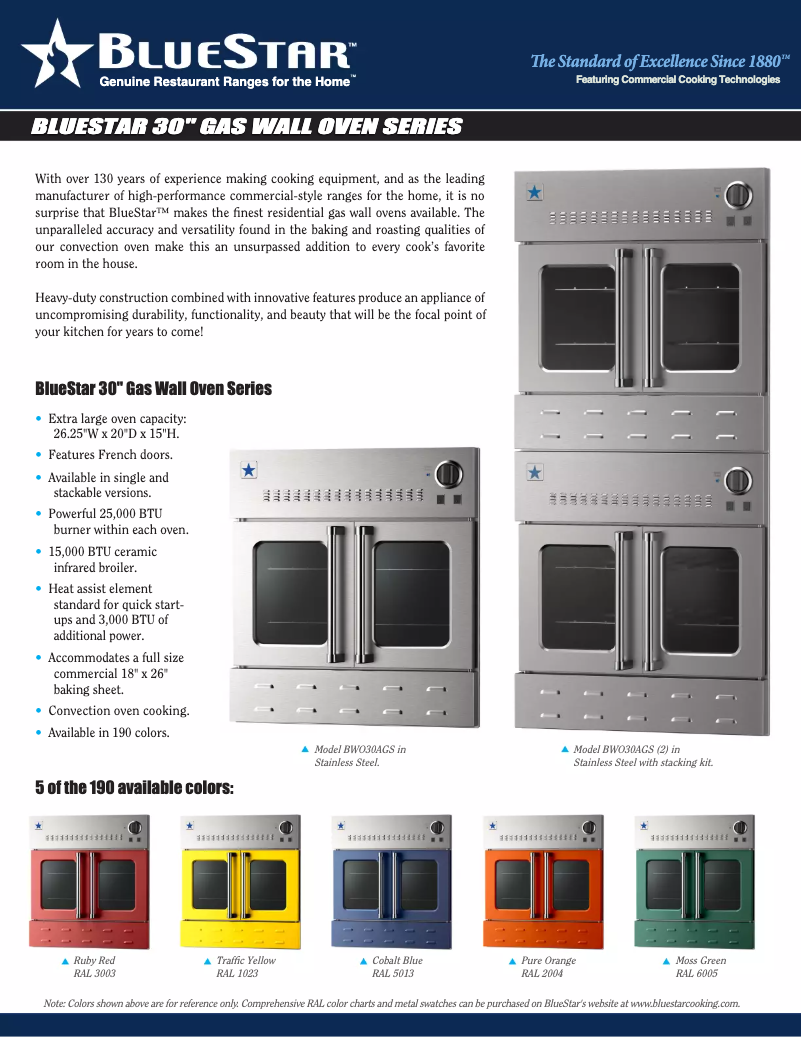 Page 1 de la notice Fiche technique BlueStar BWO30AGS