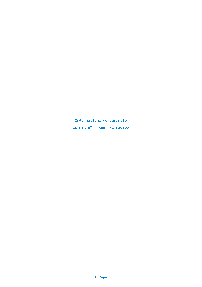 Page 1 de la notice Informations de garantie Beko ECTM30102