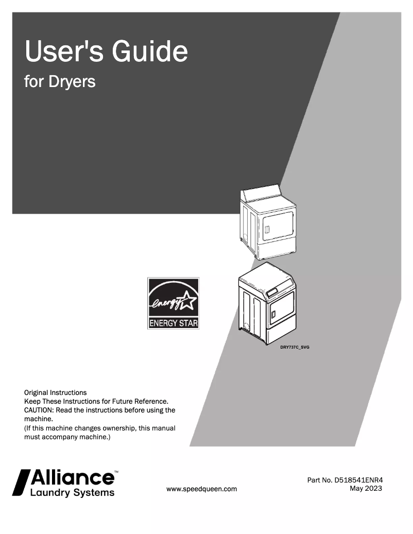 Página 1 del manual Manual de usuario Speed Queen DR7004BE