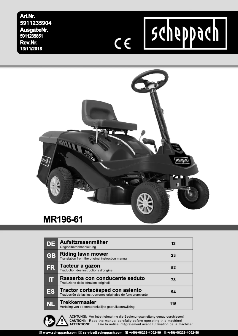 Page 1 de la notice Manuel utilisateur Scheppach MR196-61