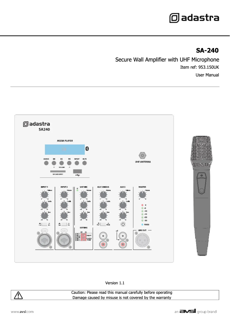 Page 1 de la notice Manuel utilisateur Adastra SA-240