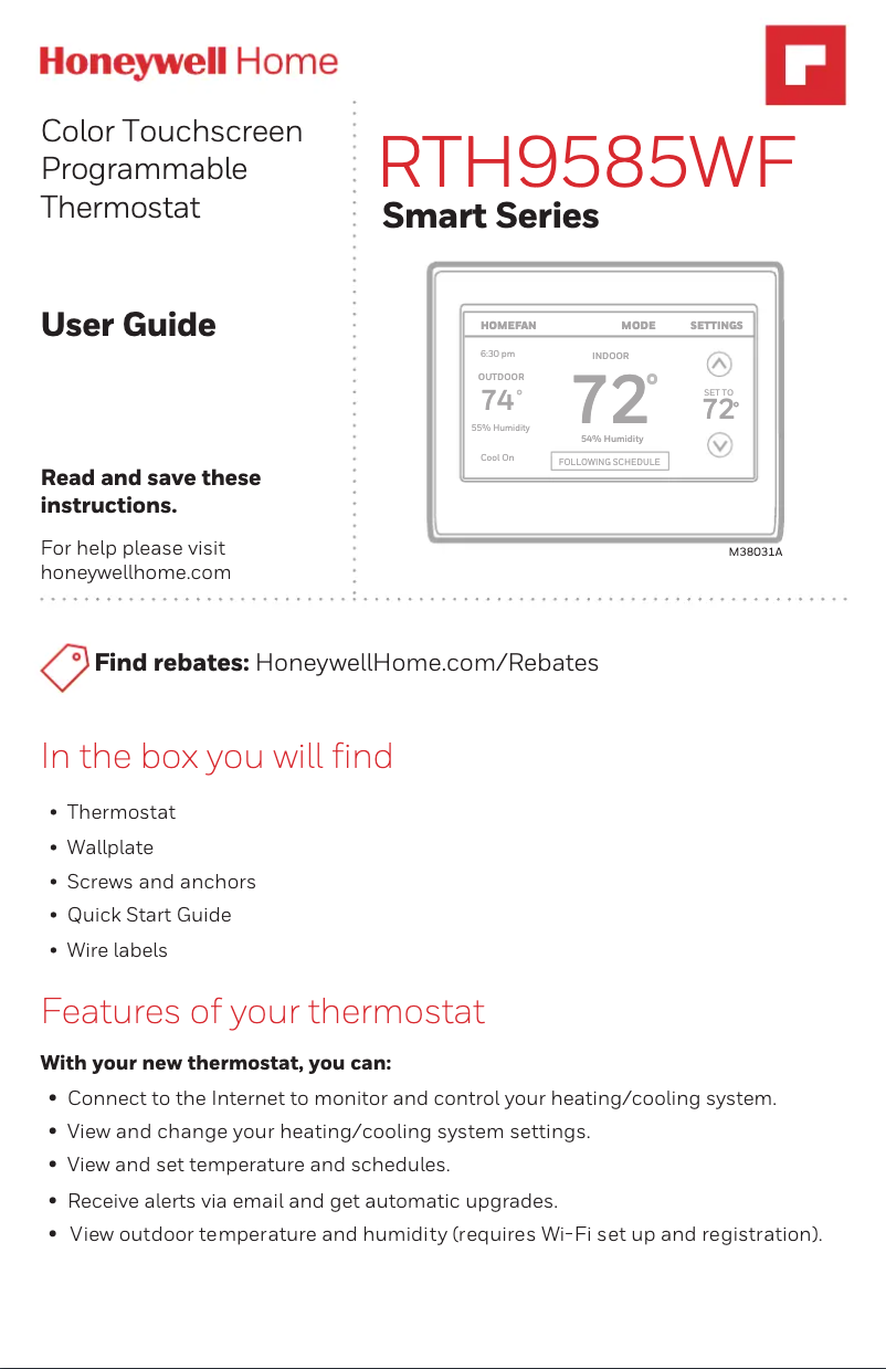 Page 1 de la notice Manuel utilisateur Honeywell RTH9585WF1004