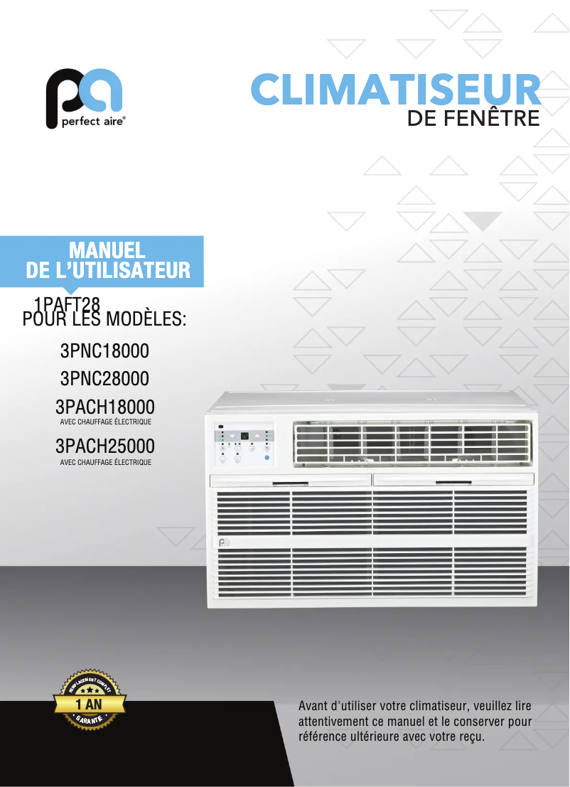 Page 1 de la notice Manuel utilisateur Perfect Aire 3PACH18000