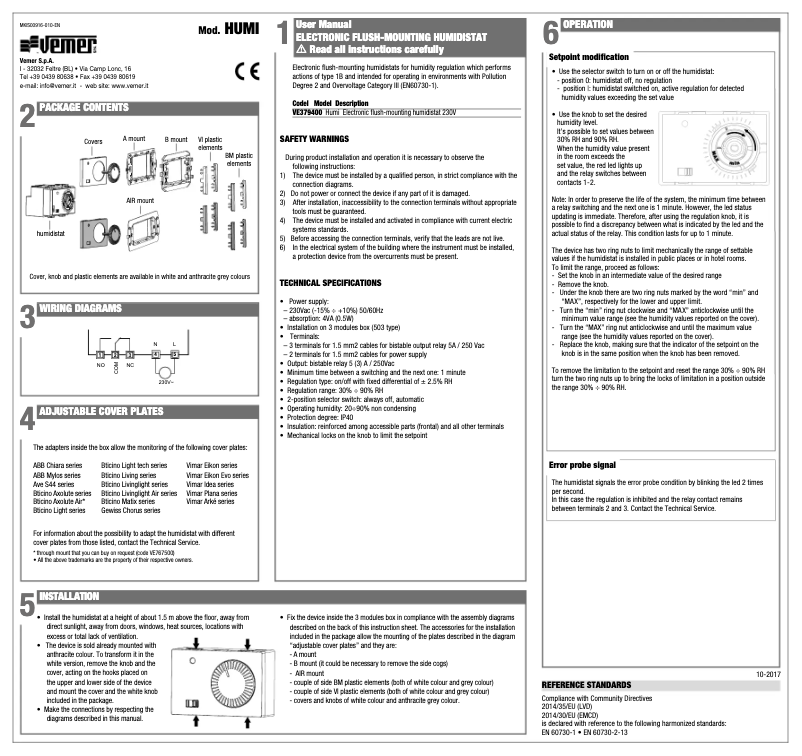 Page 1 de la notice Manuel utilisateur Vemer Humi