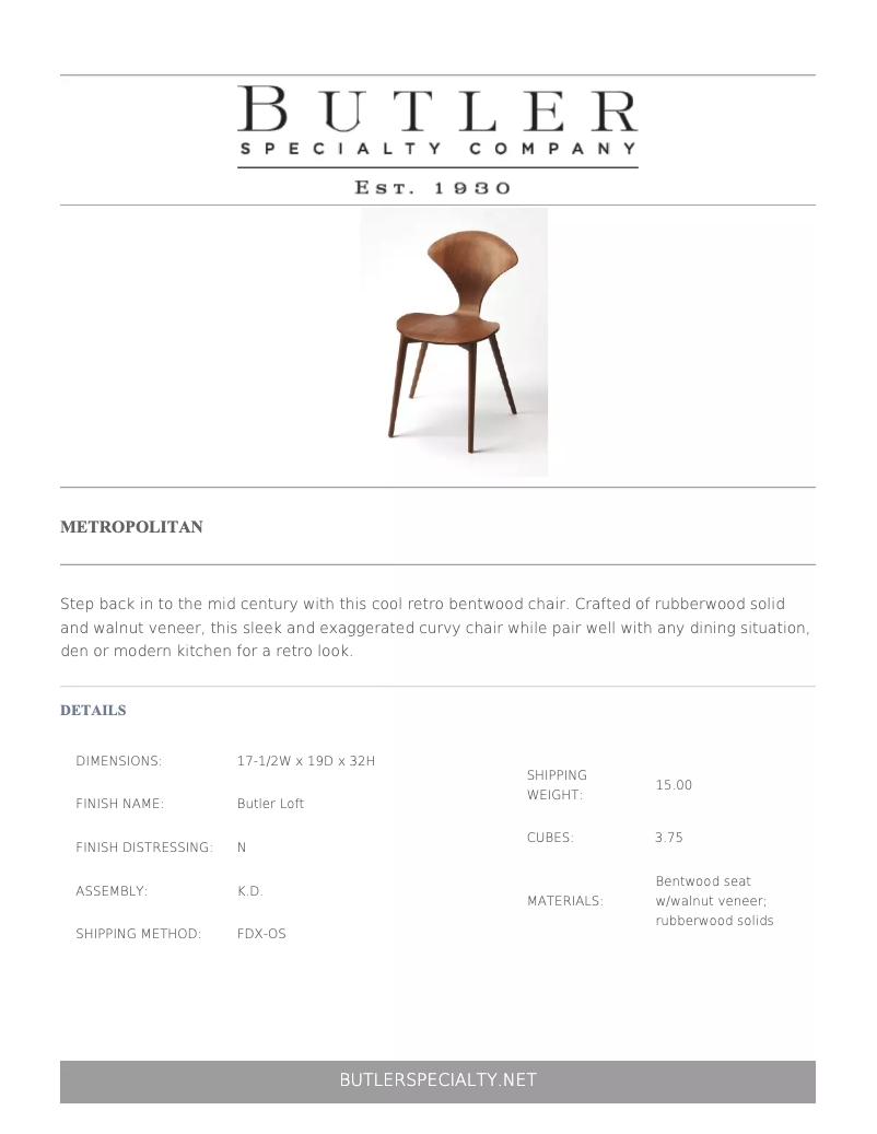 Page 1 de la notice Manuel utilisateur Butler Metropolitan 6178140