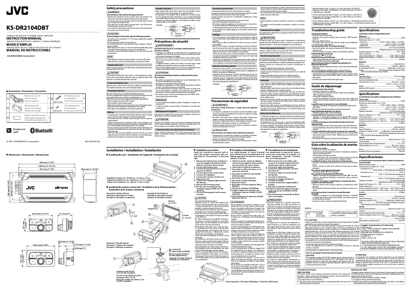 Page 1 de la notice Manuel utilisateur JVC KS-DR2104DBT