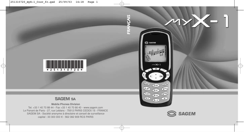 Page 1 de la notice Manuel utilisateur Sagem myX-1