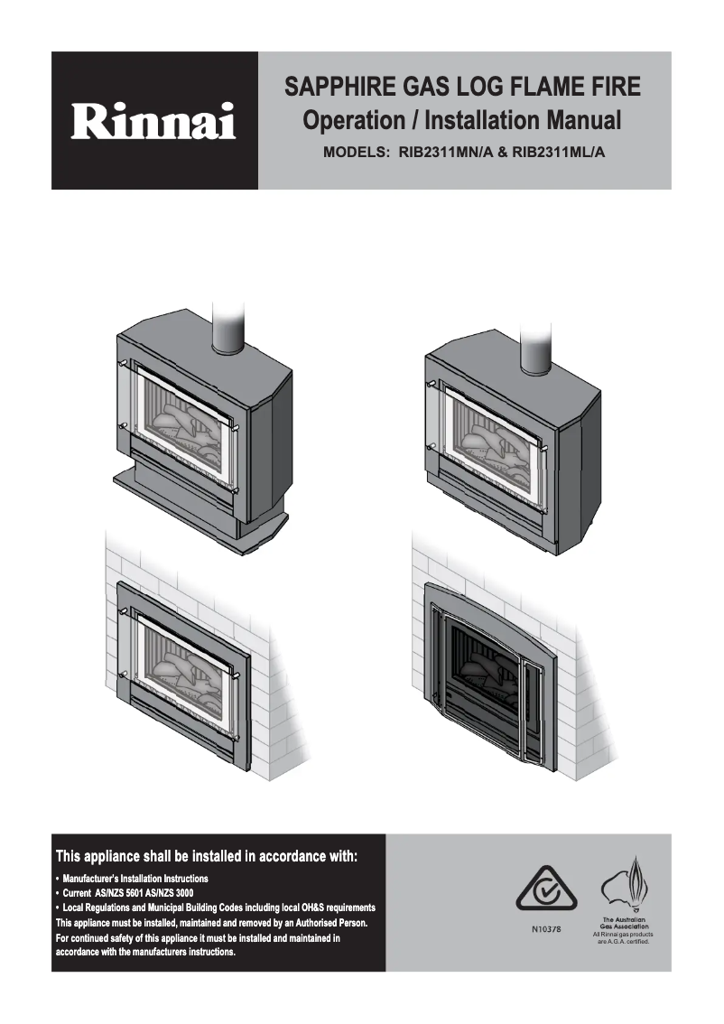 Page 1 of the manual User Manual Rinnai Sapphire