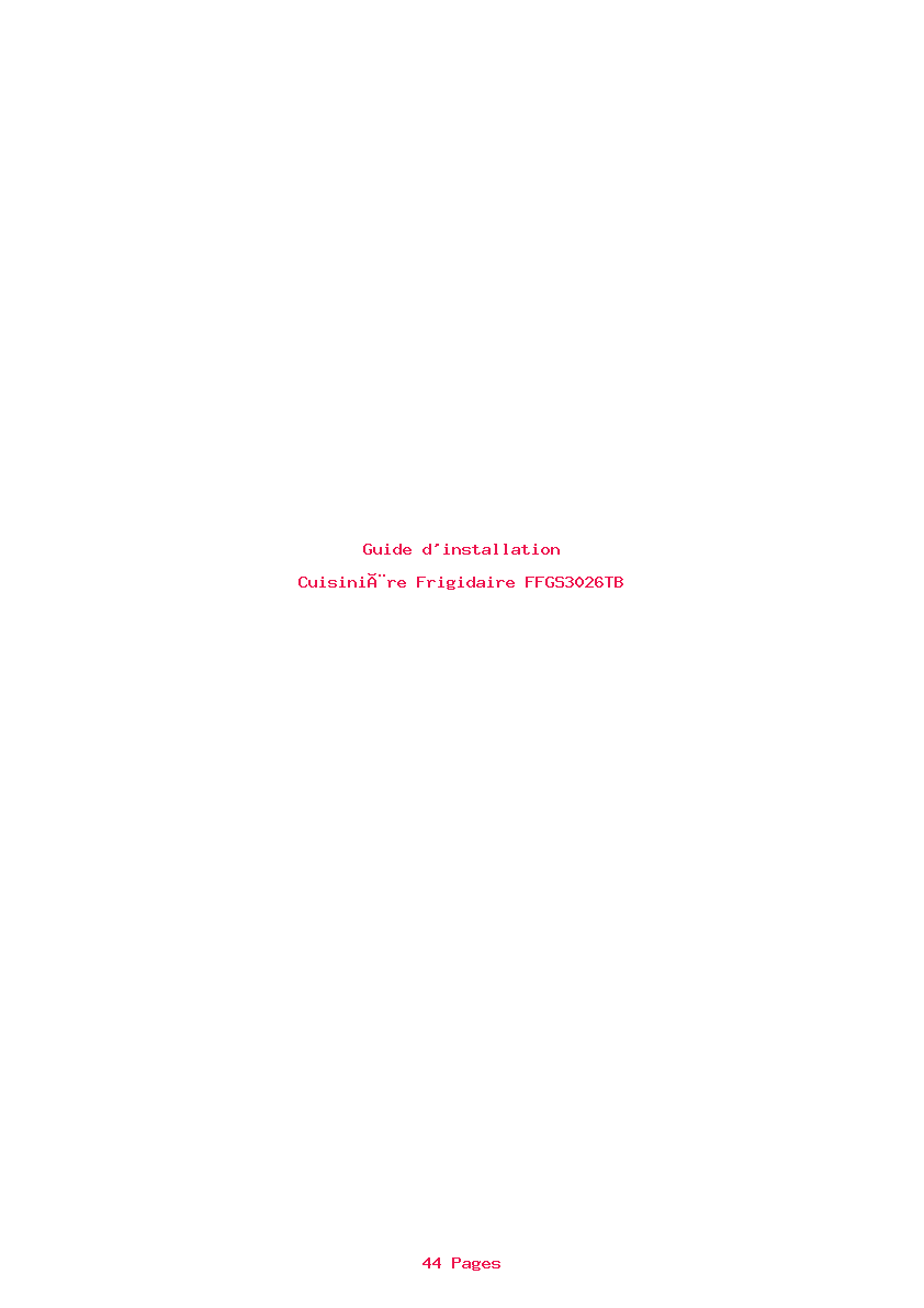 Page 1 de la notice Guide d'installation Frigidaire FFGS3026TB