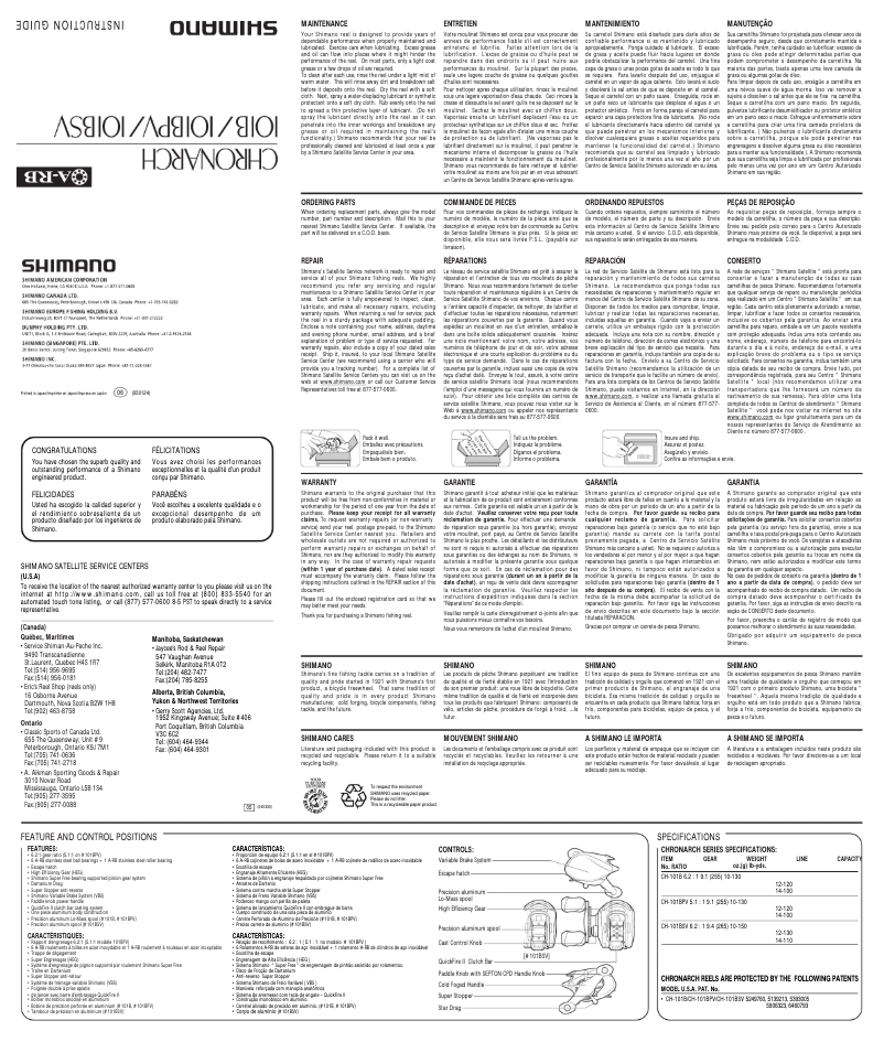 Page 1 de la notice Manuel utilisateur Shimano Chronarch 101BPV