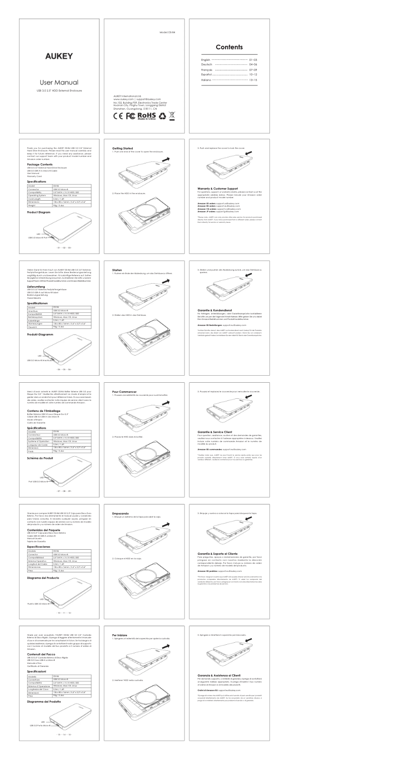 Page 1 de la notice Manuel utilisateur Aukey SH-PA1