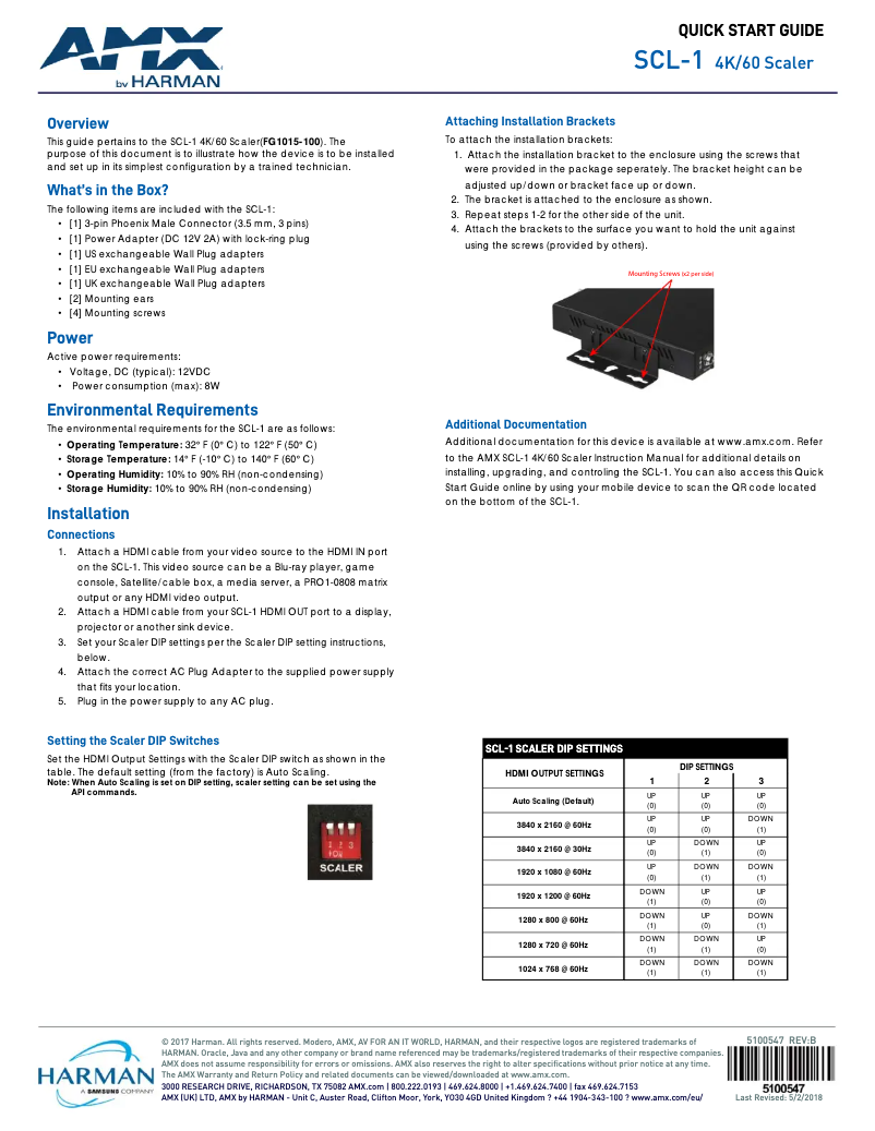 Page 1 de la notice Guide de démarrage rapide AMX SCL-1