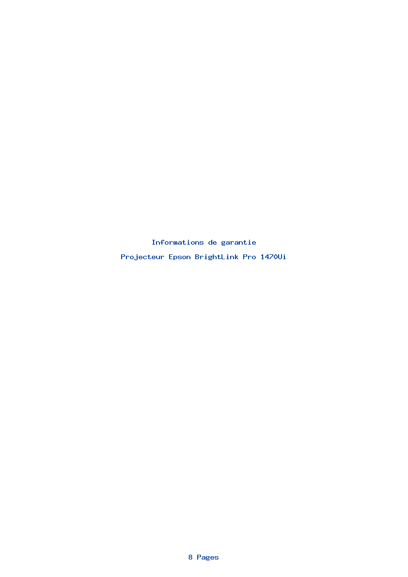 Page 1 de la notice Informations de garantie Epson BrightLink Pro 1470Ui