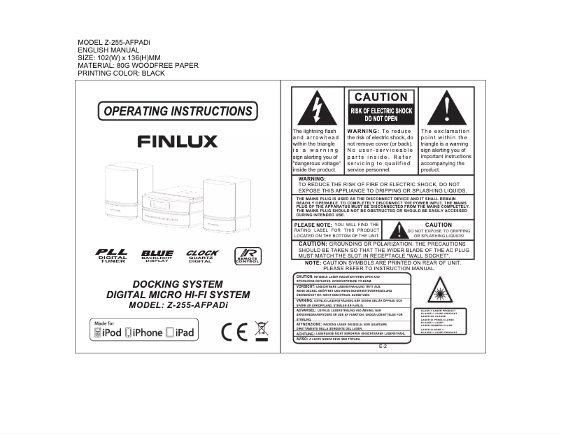 Page 1 de la notice Manuel utilisateur Finlux Z-255