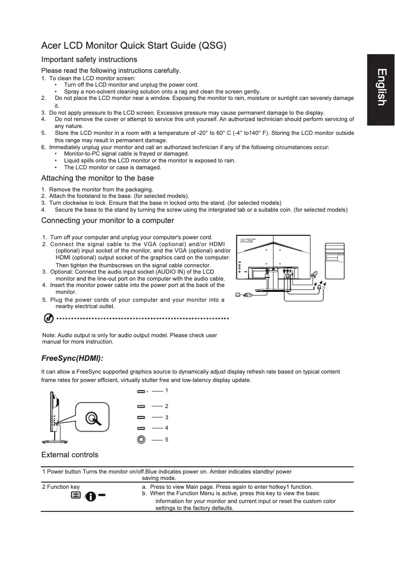 Page 1 de la notice Guide de démarrage rapide Acer KA242YB