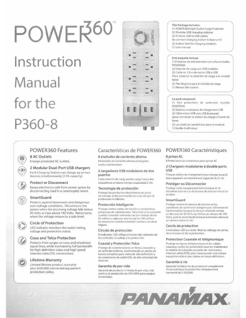 Page 1 de la notice Manuel utilisateur Panamax Power360 P360-8