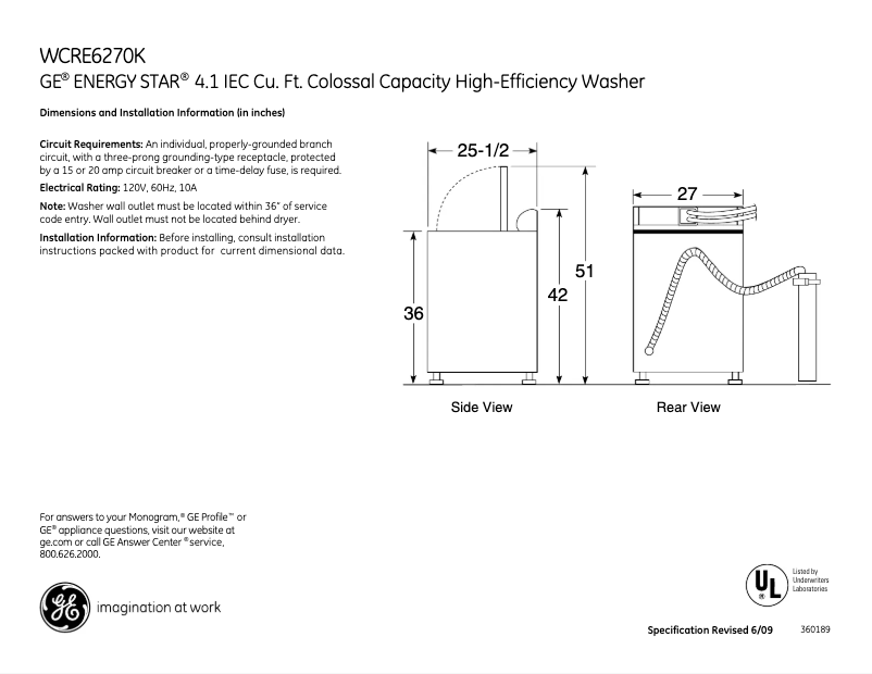 Image de la première page du manuel de l'appareil WCRE6270KWW