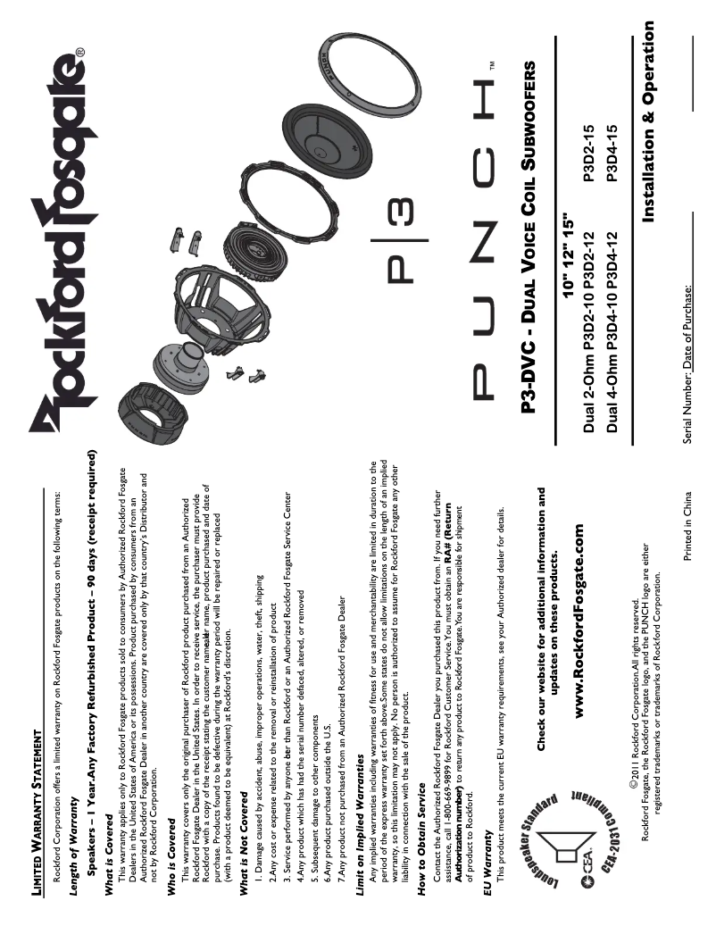 Page 1 de la notice Manuel utilisateur Rockford Fosgate Punch P3D4-10