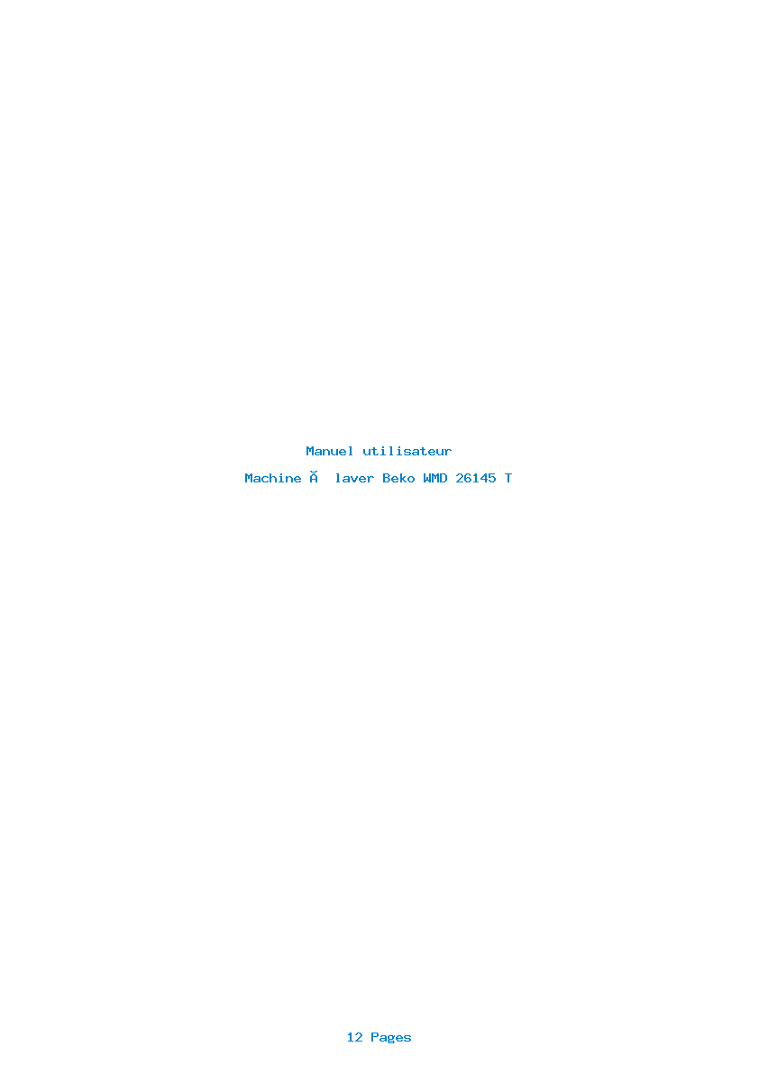 Page 1 de la notice Manuel utilisateur Beko WMD 26145 T