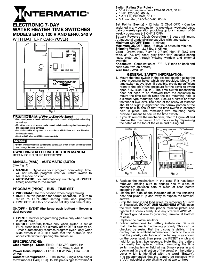 Página 1 del manual Manual de usuario Intermatic EH40