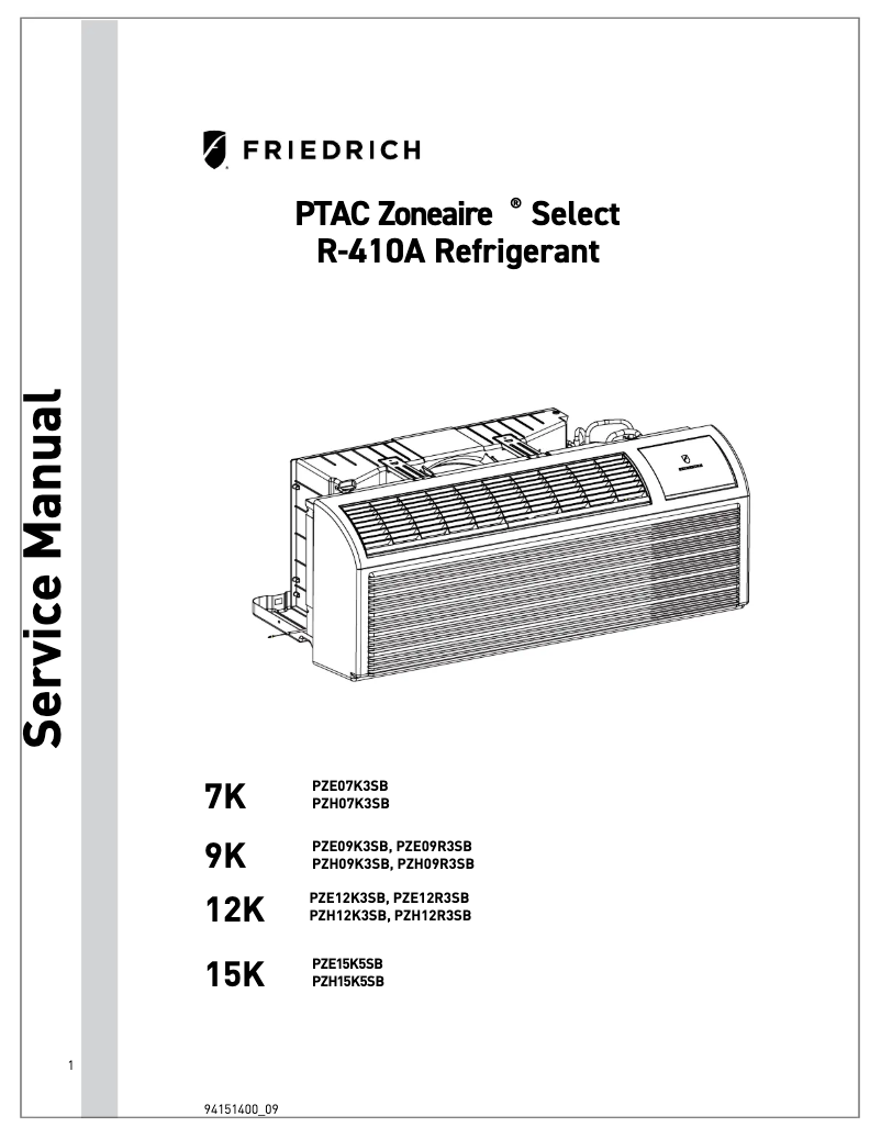 Page 1 de la notice Guide d'installation Friedrich ZoneAire Select PZE12K3SB