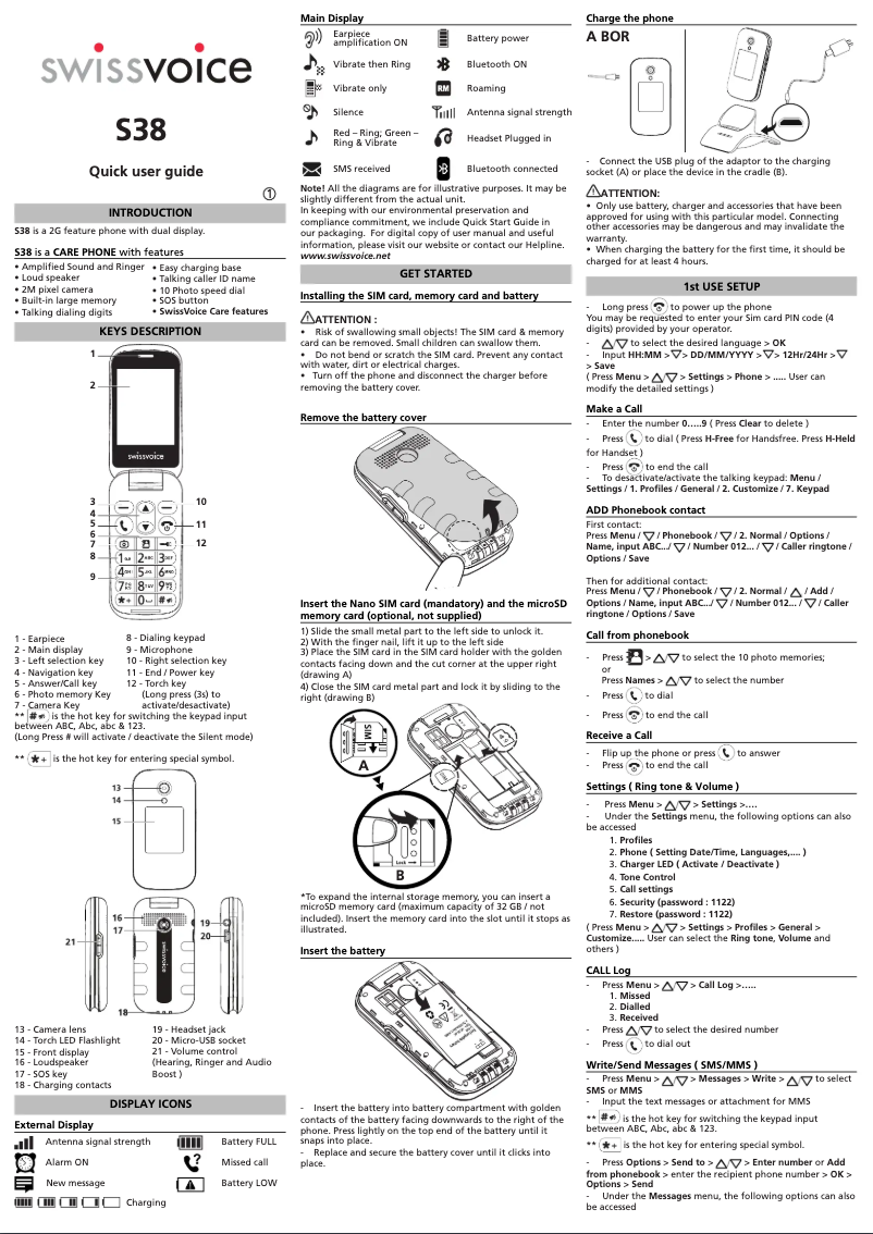 Page 1 de la notice Manuel utilisateur Swissvoice S38